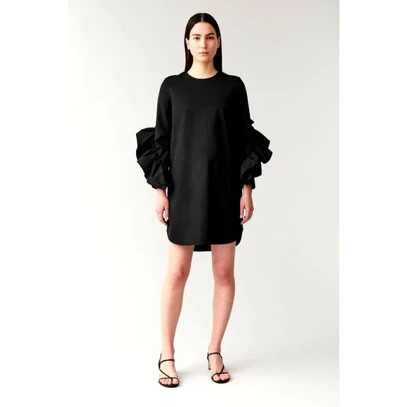 COS puff ruffle sleeve shift dress Sz 4 black - Picture 11 of 11